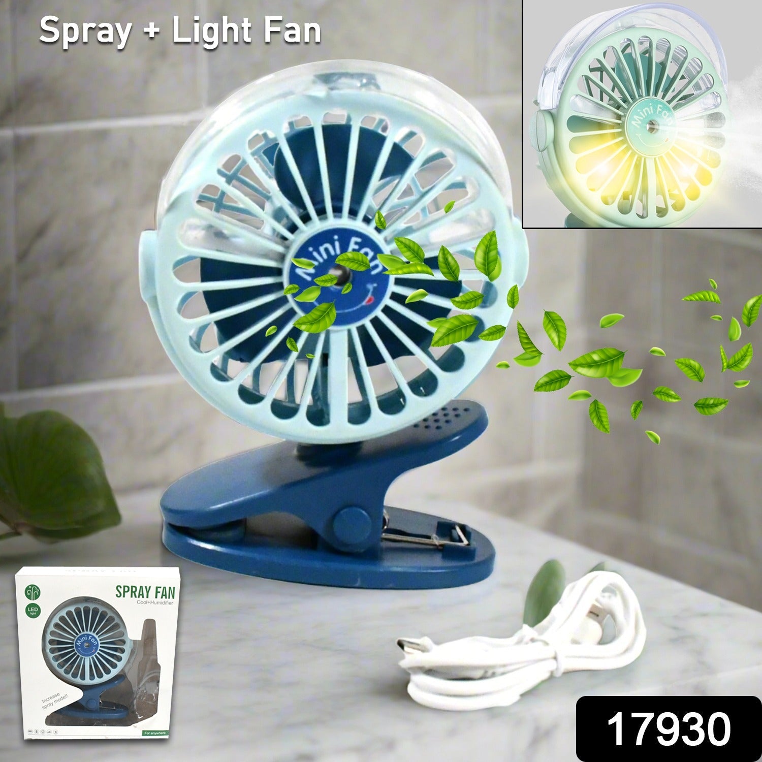 17930 Portable Clip-on Fan, Battery Operated, With Light & Spray, Small Yet Powerful USB Table Fan, 3-Speed Quiet Rechargeable Mini Desk Fan, 360° Rotation, Personal Cooling Fan for Home, Office, Camping 17930 Portable Clip-on Fan, Battery Operated, With Light & Spray, Small Yet Powerful USB Table Fan, 3-Speed Quiet Rechargeable Mini Desk Fan, 360° Rotation, Personal Cooling Fan for Home, Office, Camping